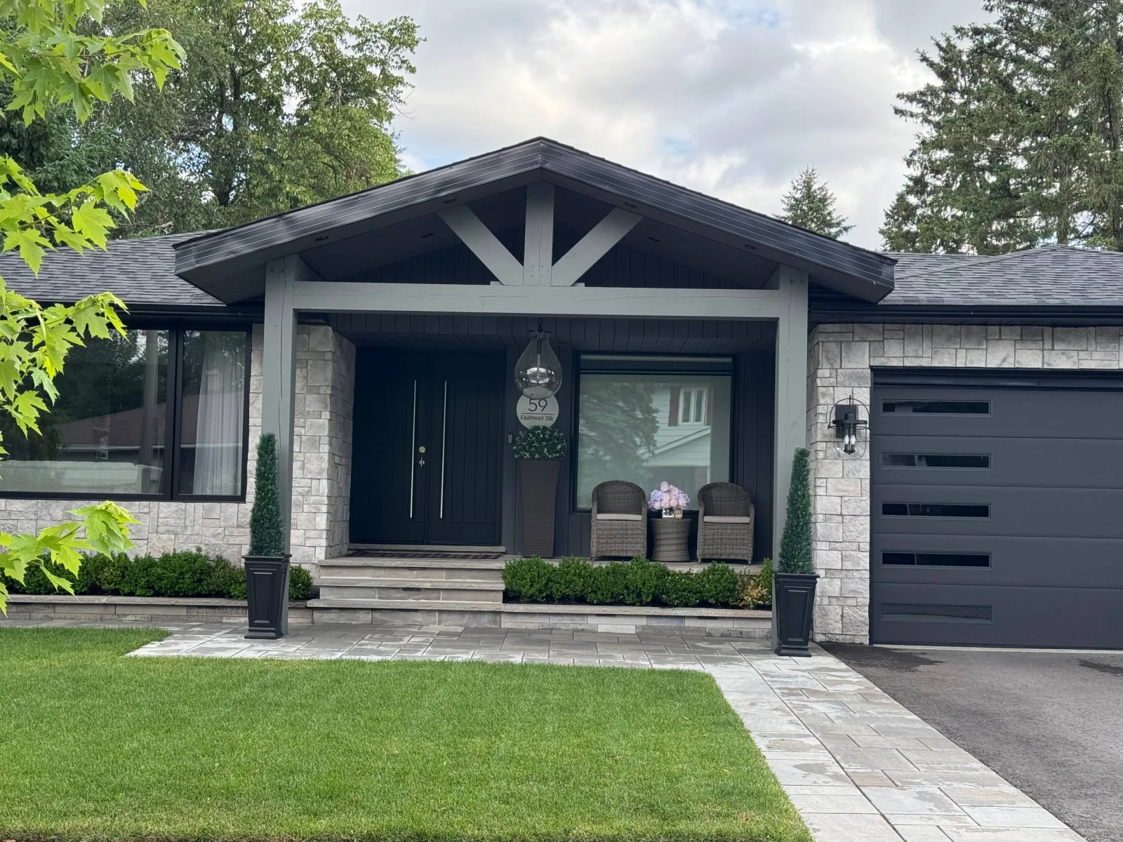 CNB project — completed custom bungalow with cedar portico, Toronto